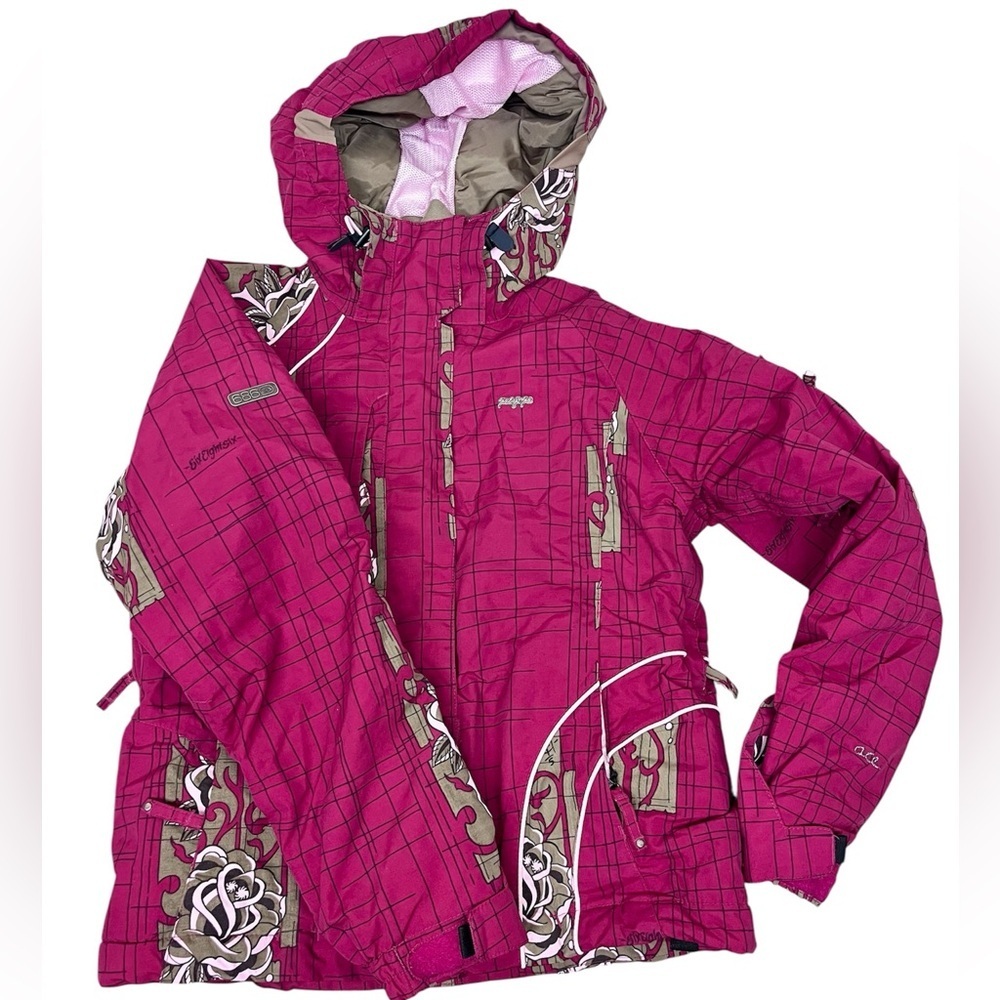 686 Red Pink Rose Ski Ace Jacket Pete Campbell Collaboration Womens Snowboarding